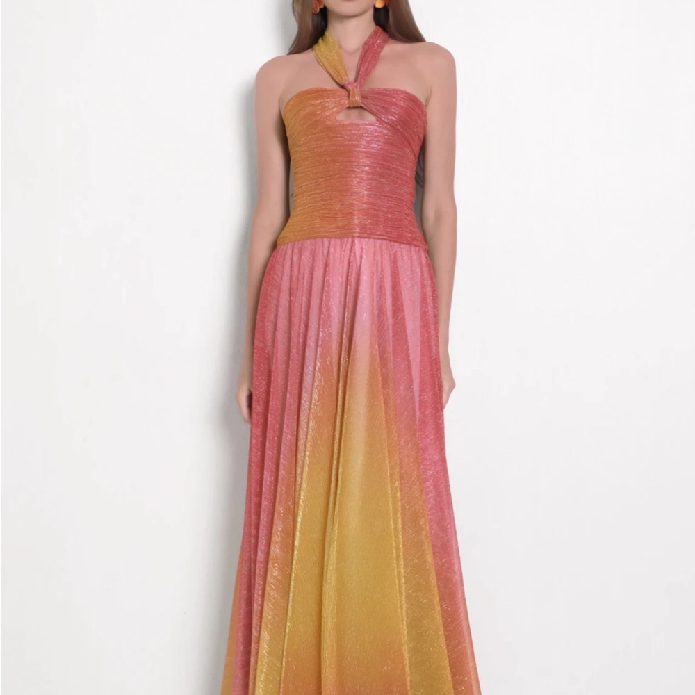 Vireya Pink and Yellow Ombre Halter Dress / Gown